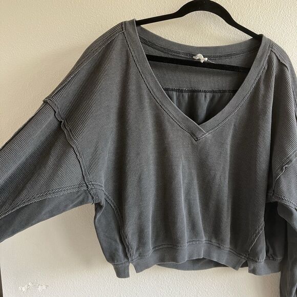 Daily Practice by Anthropologie Grasse Long-Sleeve Top Gray Waffle Medium Yoga - Picture 5 of 8